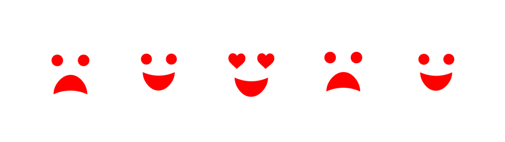 ilsutração em vermelho e branco de emojis com diversas emoções