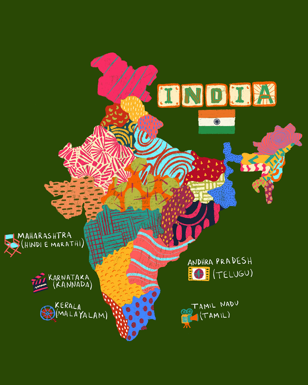 As cinco principais indústrias cinematográficas indianas e onda elas estão localizadas no país –