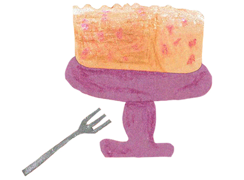 Colagem de cuca em um pé de bolo e um garfo